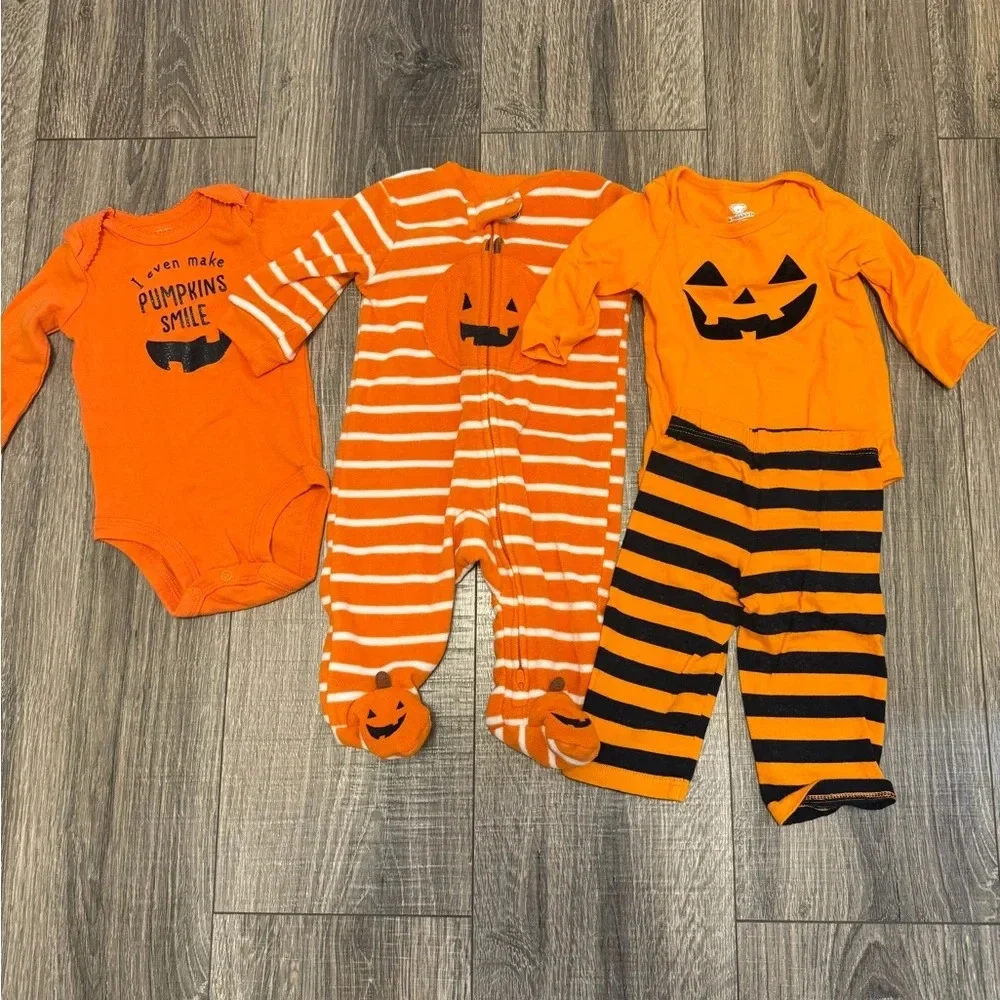 Carter’s Baby Unisex Halloween Orange Size 0-3 Month Pajamas And Set Lot Of 3